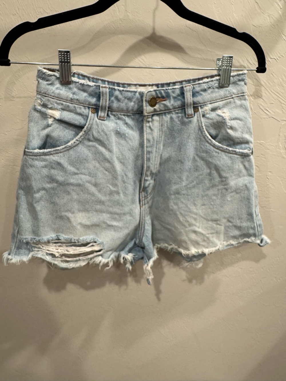 Rolla’s Light Wash Distressed Denim Shorts